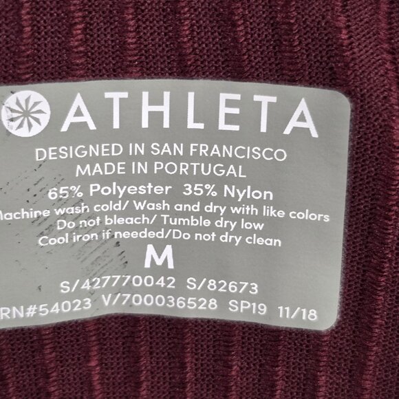 Womens Athleta Burgundy Ribbed Active Top Short Sleeve Polyester Blend Size M - Picture 2 of 6